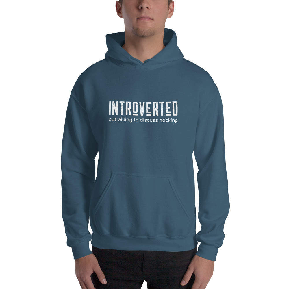 Introverted but willing to discuss hacking - Unisex Hoodie (white text) by DarkByteGear