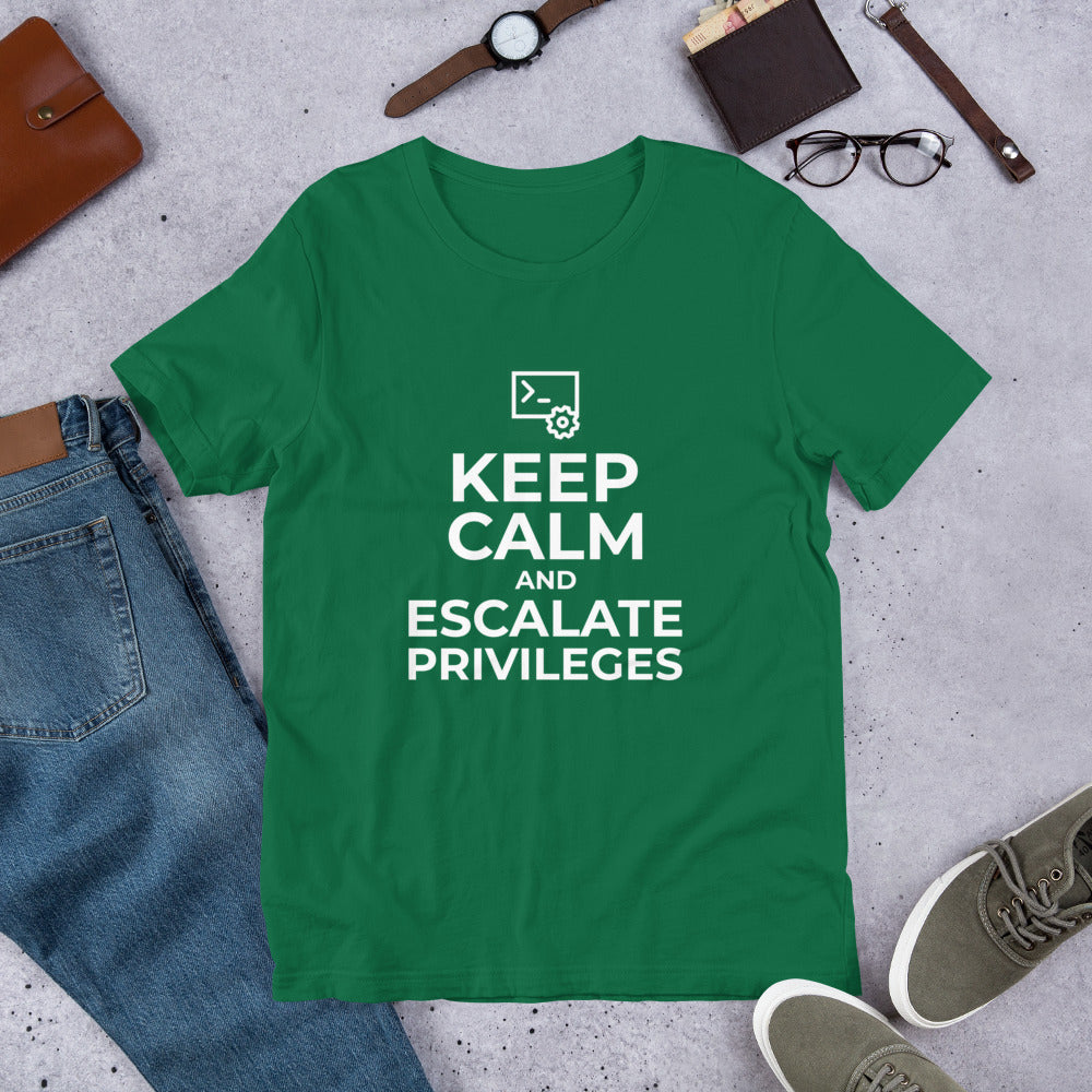 Keep calm and escalate privileges - Short-Sleeve Unisex T-Shirt (white text) by DarkByteGear