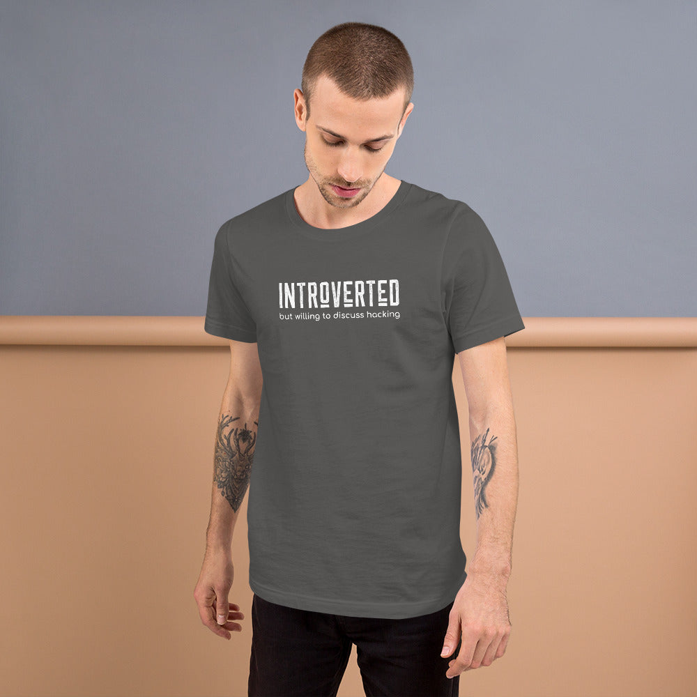 Introverted but willing to discuss hacking - Short-Sleeve Unisex T-Shirt (white text) by DarkByteGear