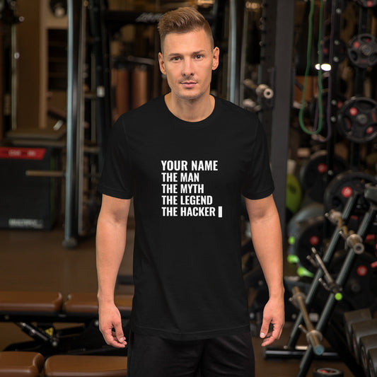 THE LEGEND THE HACKER - Short-Sleeve Unisex T-Shirt (white text) by DarkByteGear