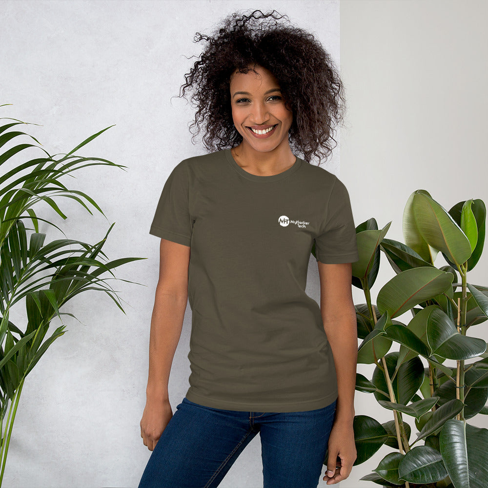 Grey Hat Hacker - Short-Sleeve Unisex T-Shirt (back print) by DarkByteGear