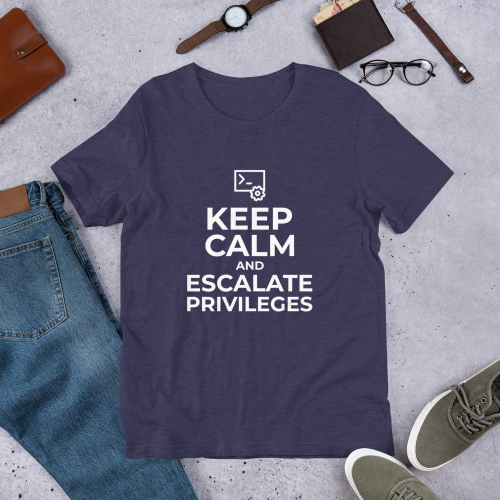 Keep calm and escalate privileges - Short-Sleeve Unisex T-Shirt (white text) by DarkByteGear