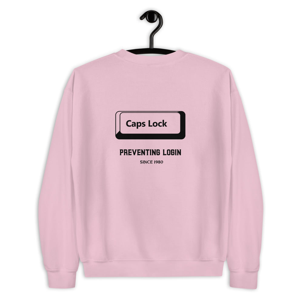 Caps Lock preventing login since 1980 - Unisex Sweatshirt (black text) by DarkByteGear