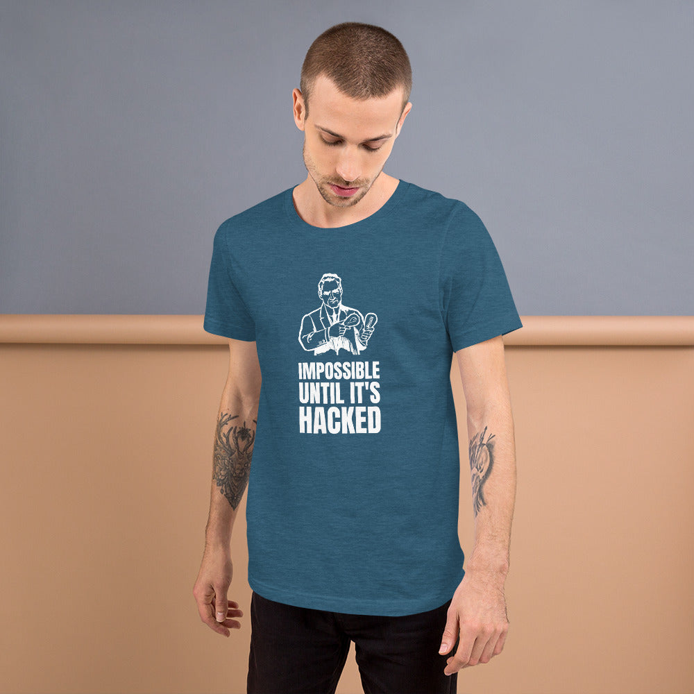 Impossible until it's hacked - Short-Sleeve Unisex T-Shirt (white text) by DarkByteGear