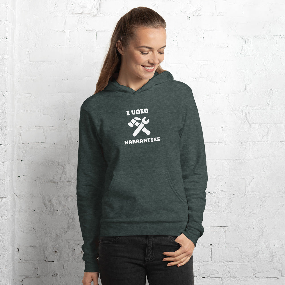 I void warranties - Unisex hoodie (white text) by DarkByteGear