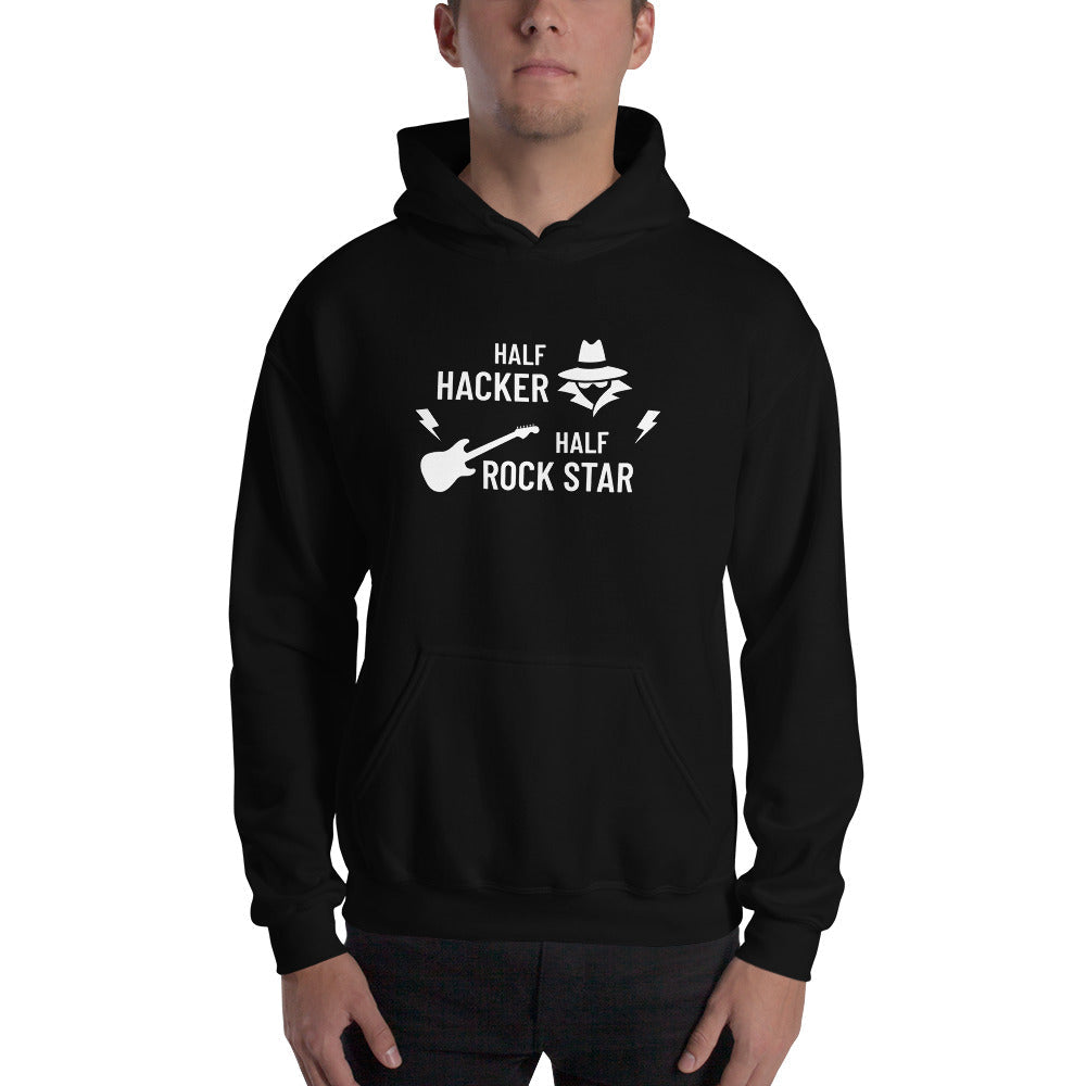 Half Hacker Half Rock Star - Unisex Hoodie (white text) by DarkByteGear