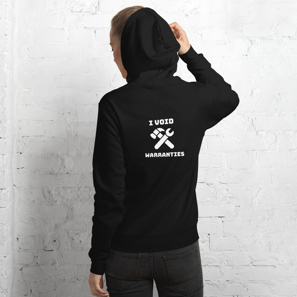 I void warranties - Unisex hoodie (white text) by DarkByteGear