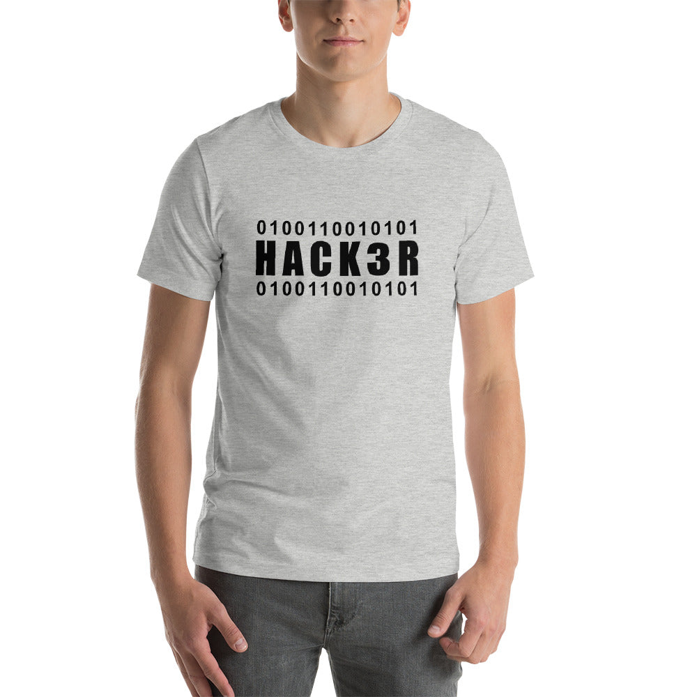 0100110010101 Hack3r - Short-Sleeve Unisex T-Shirt (black text) by DarkByteGear