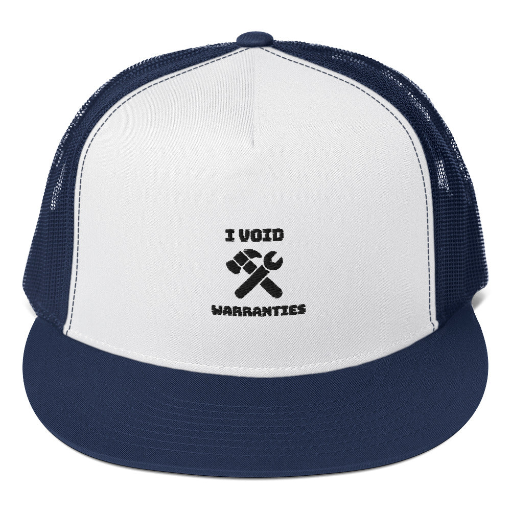 I void warranties - Trucker Cap (black text) by DarkByteGear