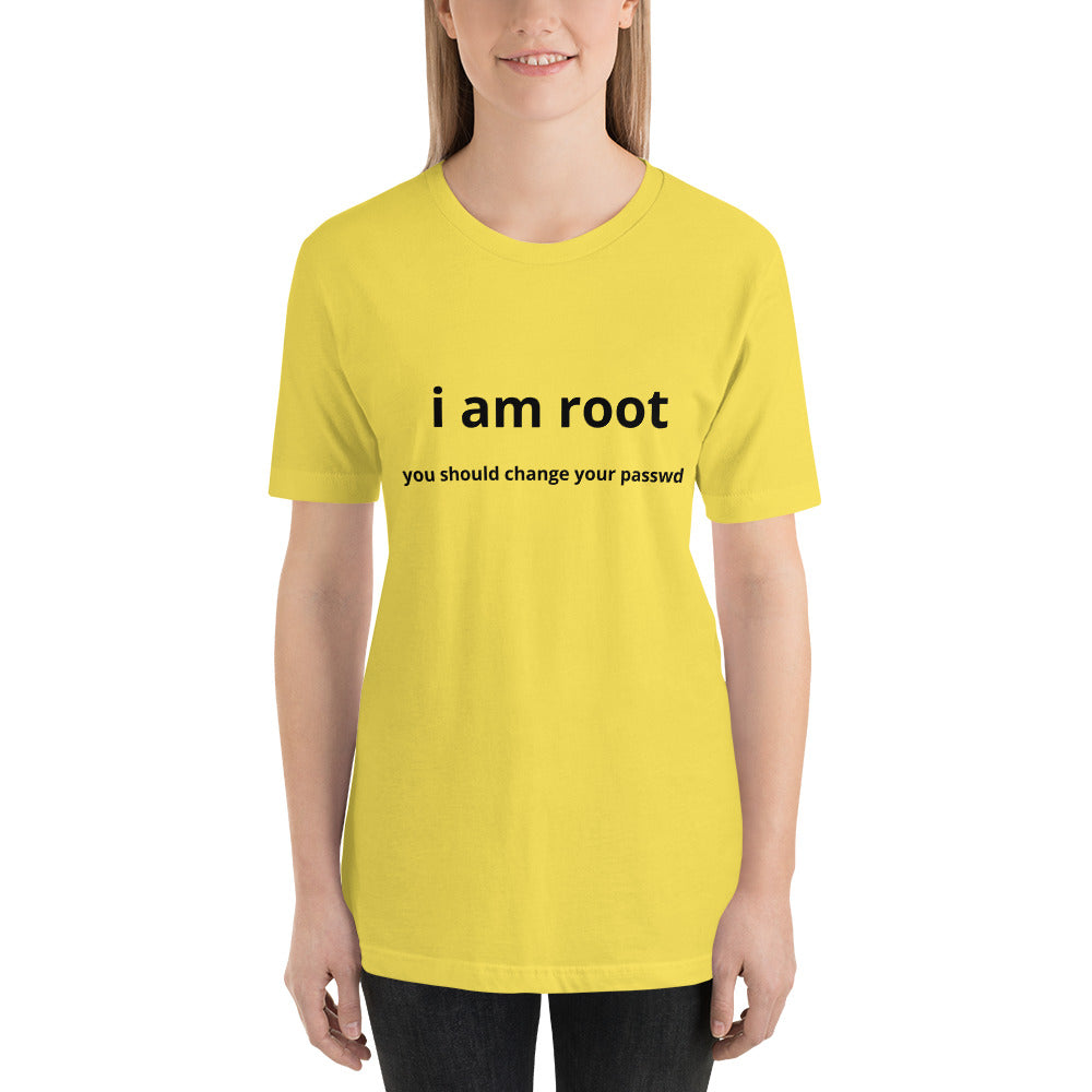 i am root - Short-Sleeve Unisex T-Shirt (black text) by DarkByteGear