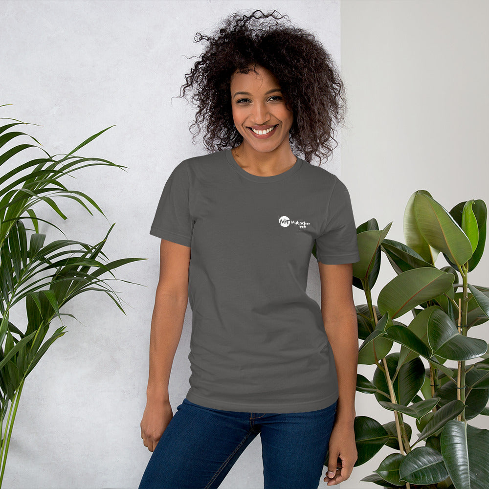 Grey Hat Hacker - Short-Sleeve Unisex T-Shirt (back print) by DarkByteGear