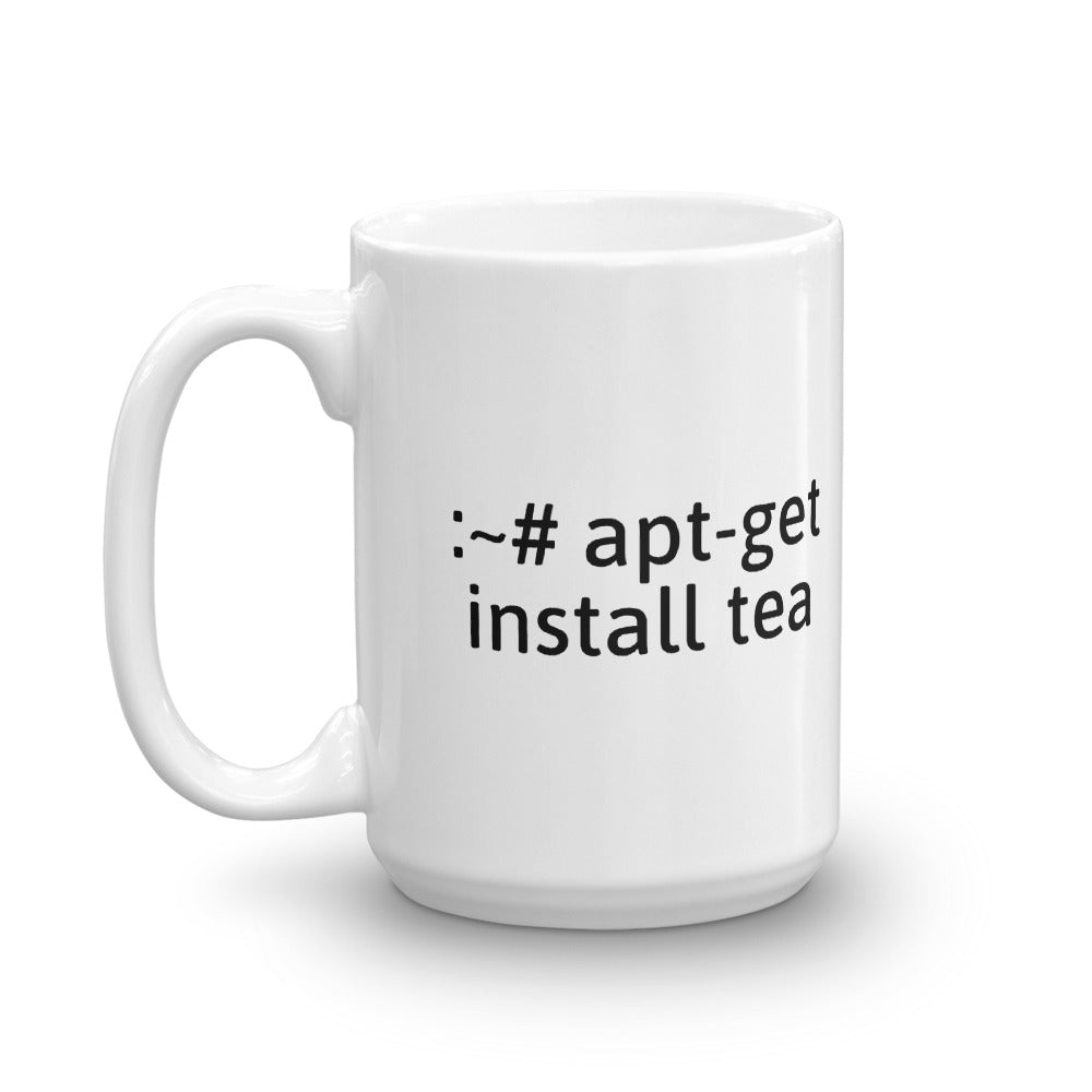 "apt-get install tea" Hacker Mug (White) by DarkByteGear