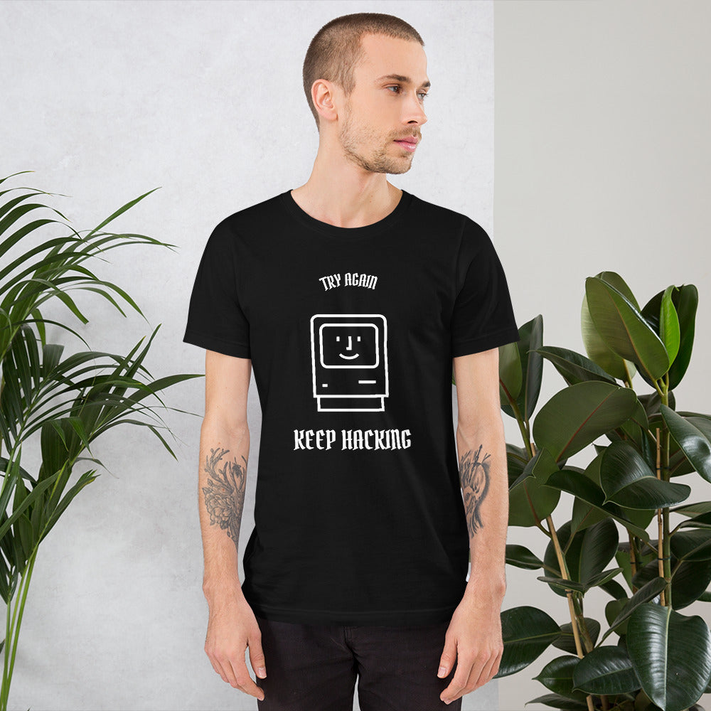 Keep hacking - Short-Sleeve Unisex T-Shirt (white text) by DarkByteGear