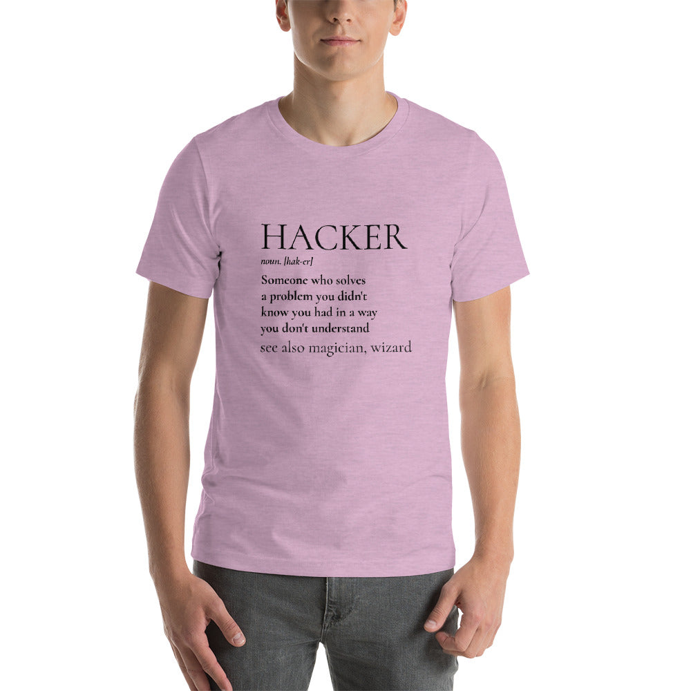 HACKER noun. [hak-er] - Short-Sleeve Unisex T-Shirt (black text) by DarkByteGear