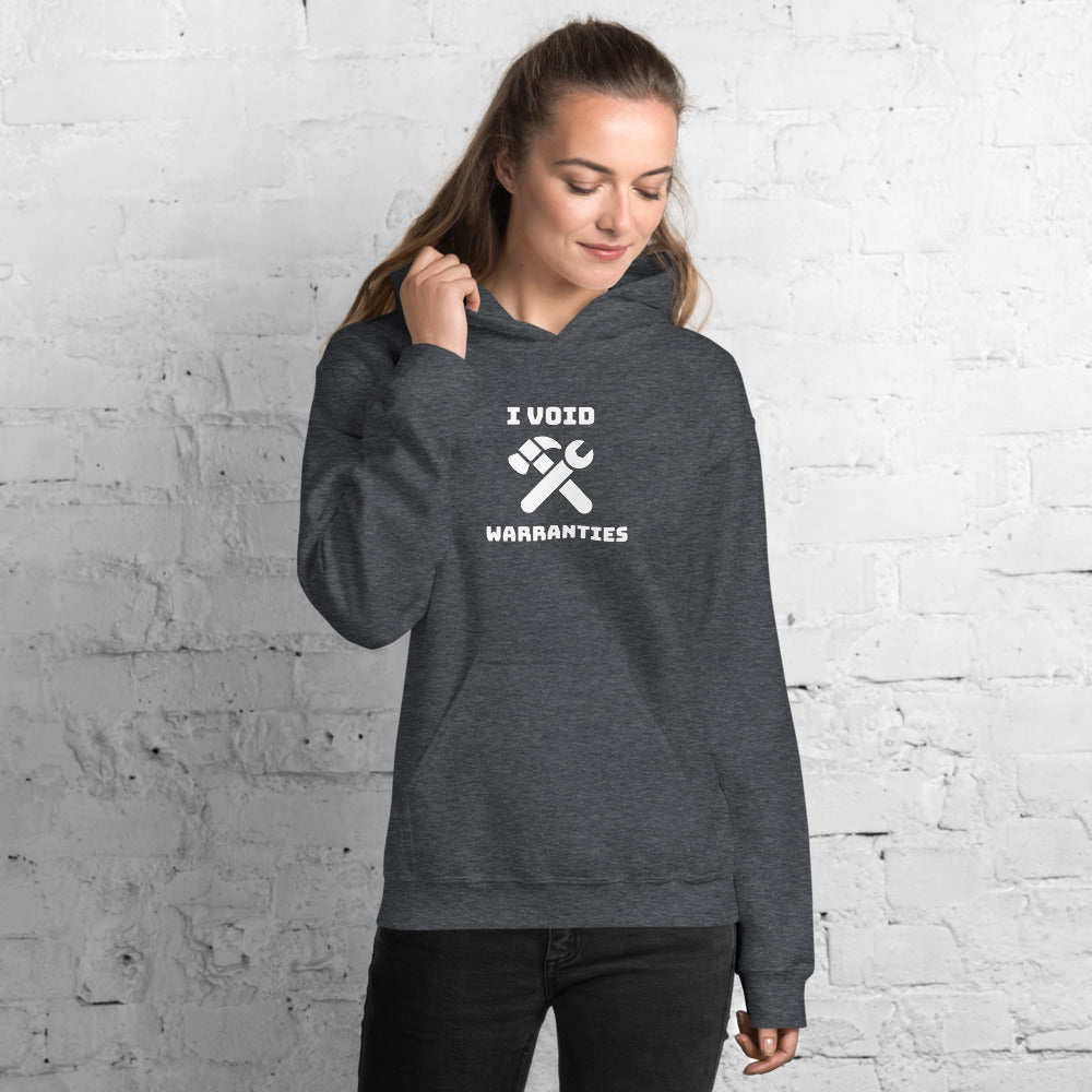 I void warranties - Unisex Hoodie (white text) by DarkByteGear