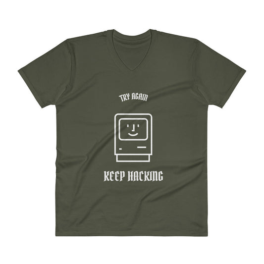 Keep hacking - V-Neck T-Shirt (white text) by DarkByteGear
