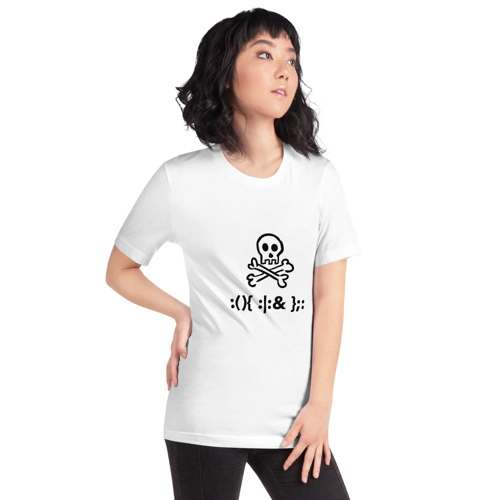 Bash Fork Bomb Linux - Short-Sleeve Unisex T-Shirt (black text) by DarkByteGear