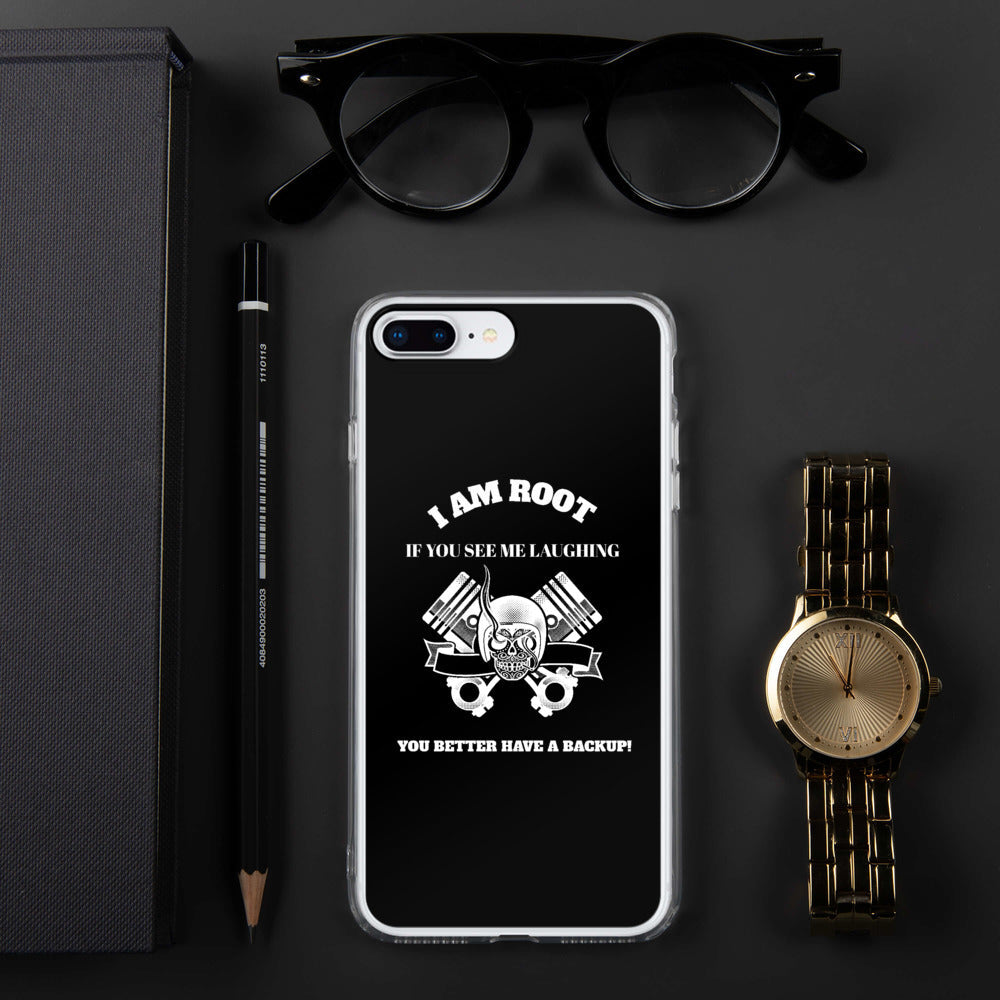 I Am Root If You See Me Laughing You Better Have A Backup - iPhone Case (white text) by DarkByteGear