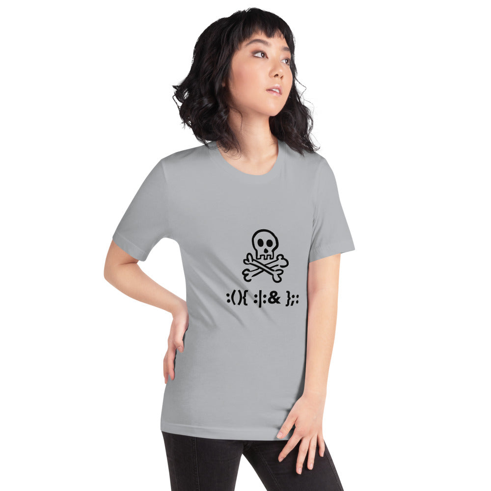 Bash Fork Bomb Linux - Short-Sleeve Unisex T-Shirt (black text) by DarkByteGear
