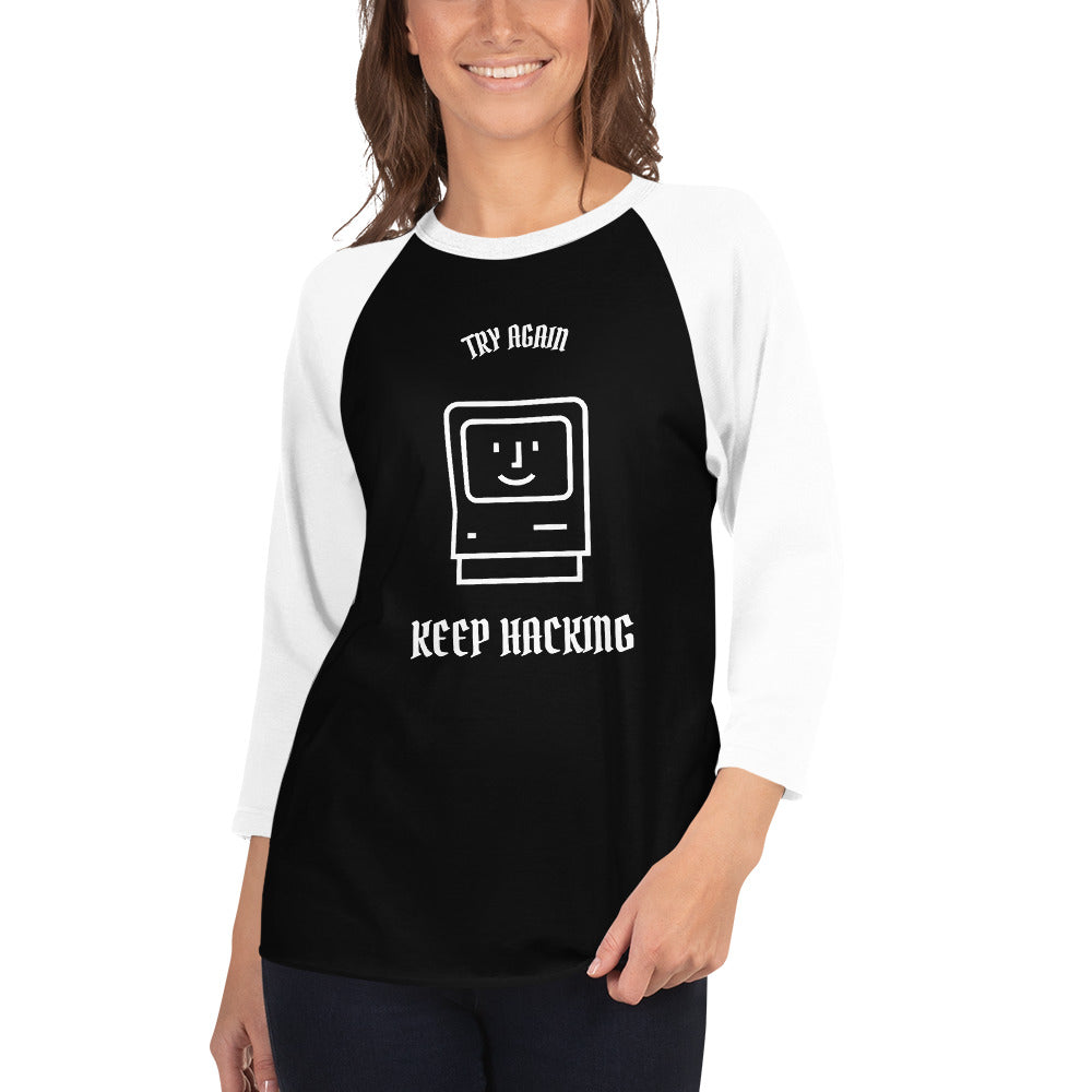 Keep hacking - 3/4 sleeve raglan shirt (white text) by DarkByteGear