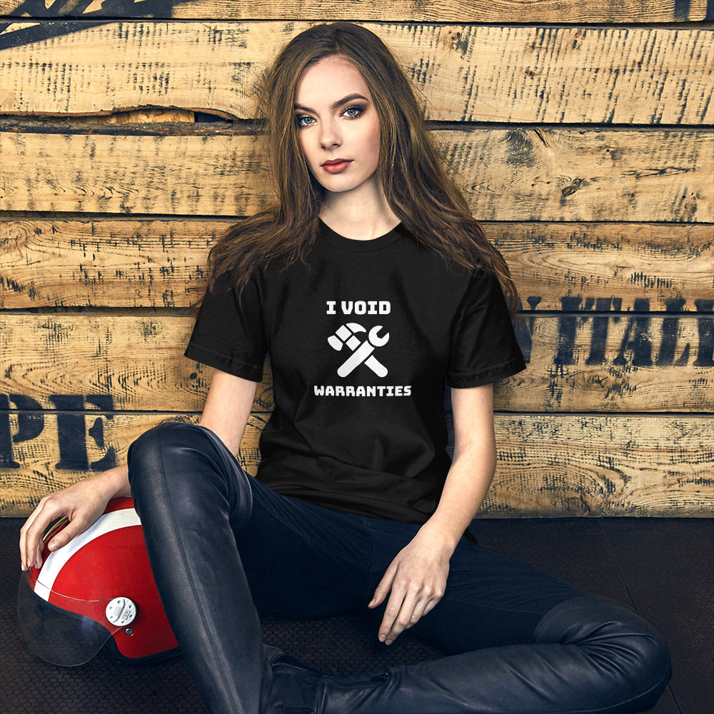 I void warranties - Short-Sleeve Unisex T-Shirt (white text) by DarkByteGear