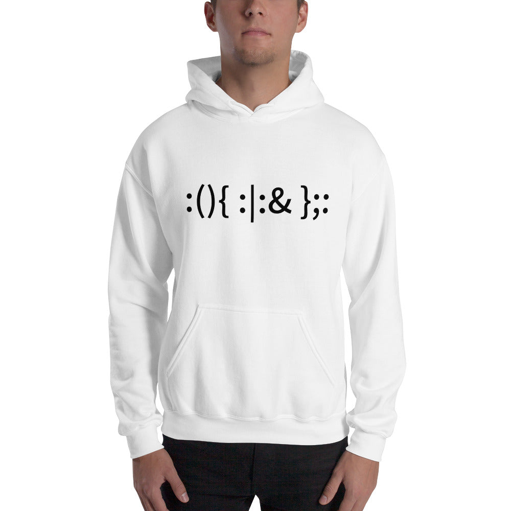 Linux Hackers - Bash Fork Bomb - Hooded Sweatshirt (Black text) by DarkByteGear