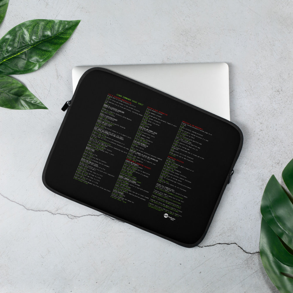 Linux Commands Cheat Sheet - Laptop Sleeve by DarkByteGear