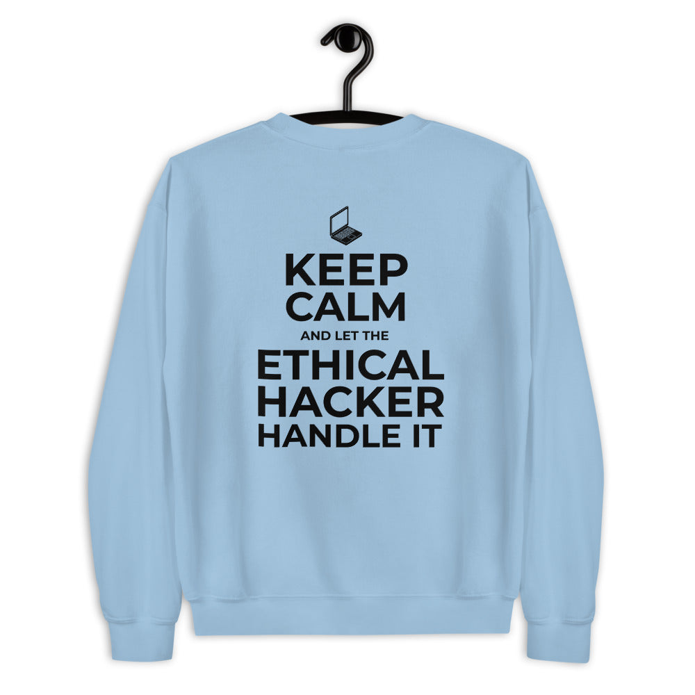 Keep Calm and let the ethical hacker handle it - Unisex Sweatshirt (black text) by DarkByteGear