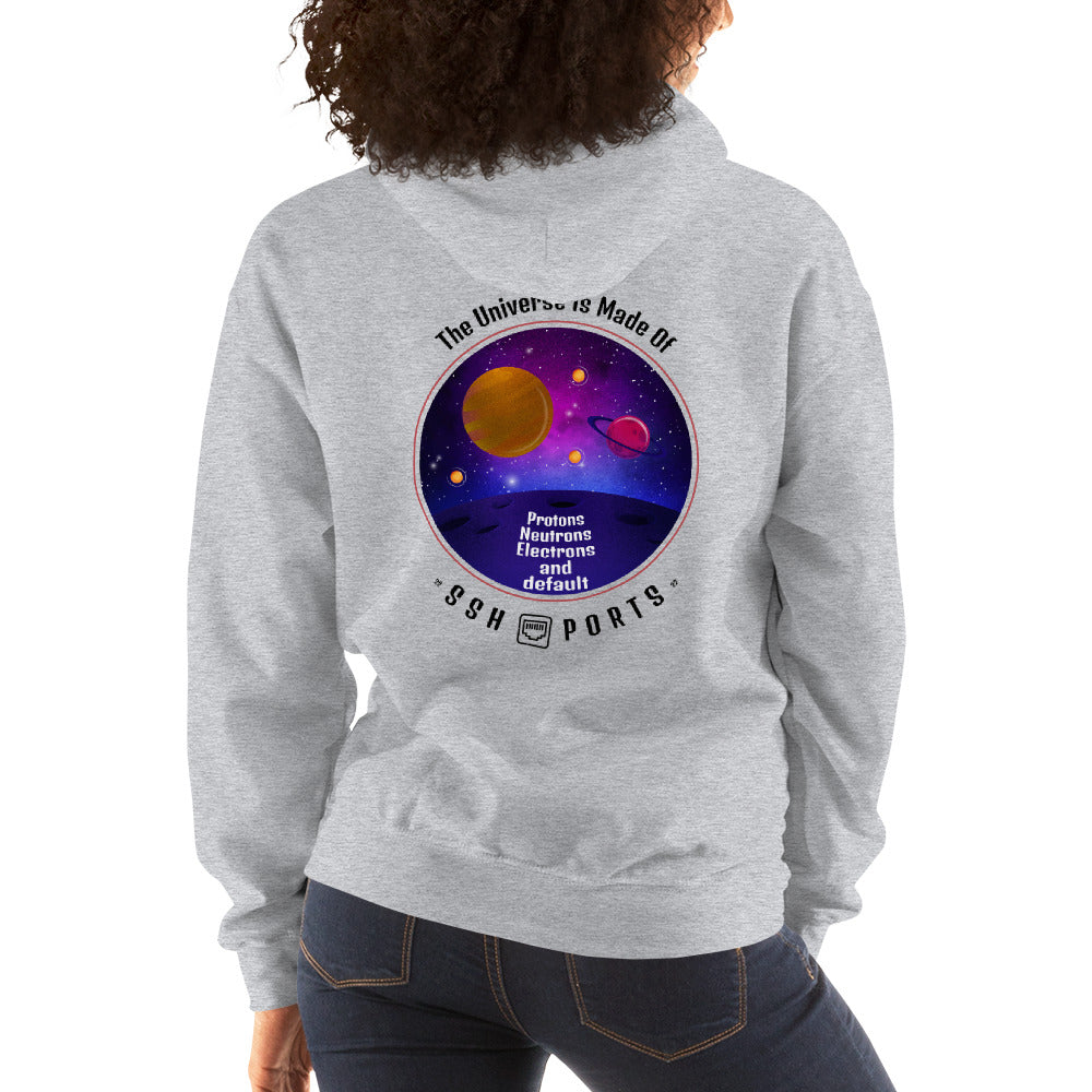 The Universe Is Made Of Default SSH Ports - Unisex Hoodie (black text) by DarkByteGear