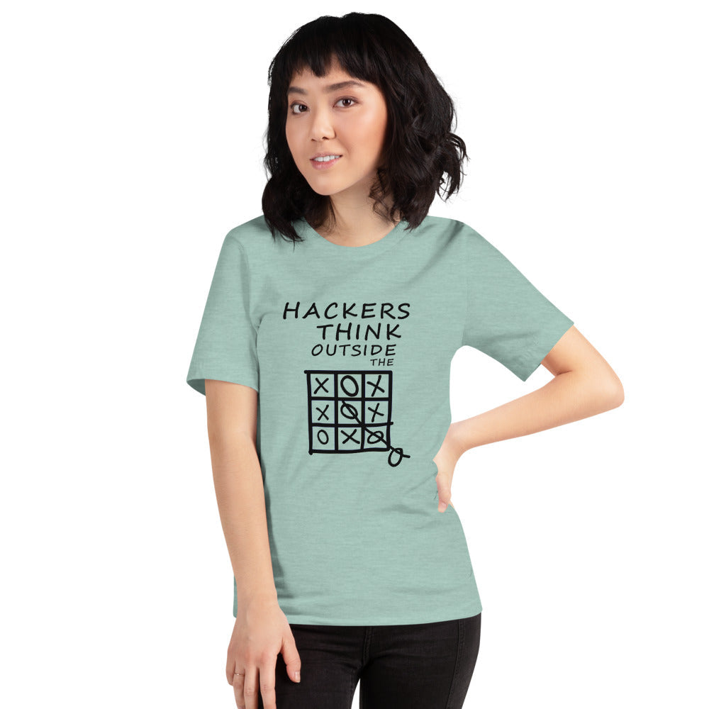 Hackers think outside the box - Short-Sleeve Unisex T-Shirt (black text) by DarkByteGear