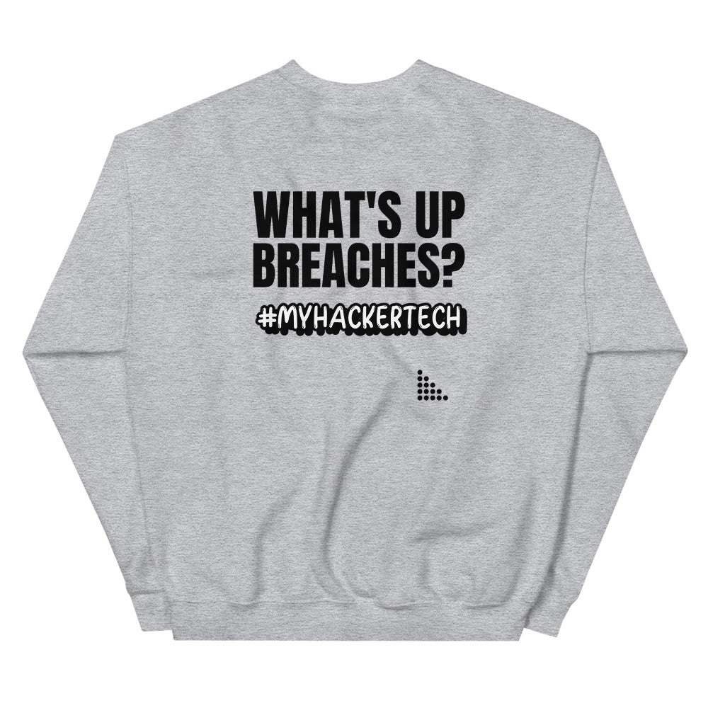 What's up breaches? - Unisex Sweatshirt (black text) by DarkByteGear