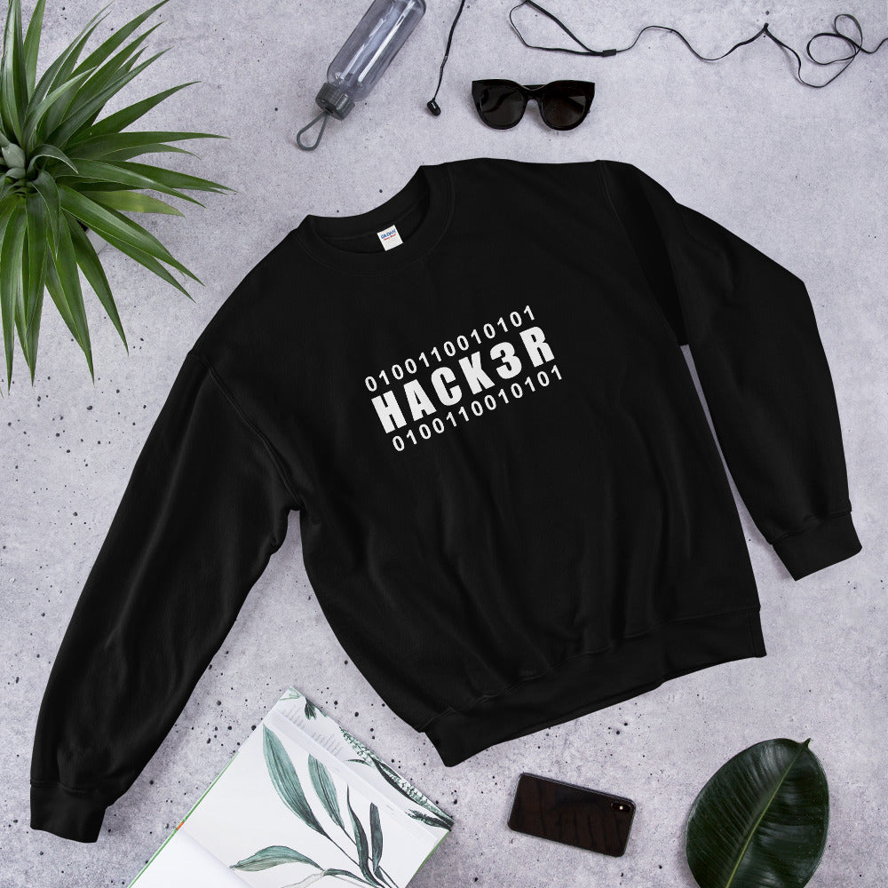 0100110010101 Hack3r - Sweatshirt (white text) by DarkByteGear