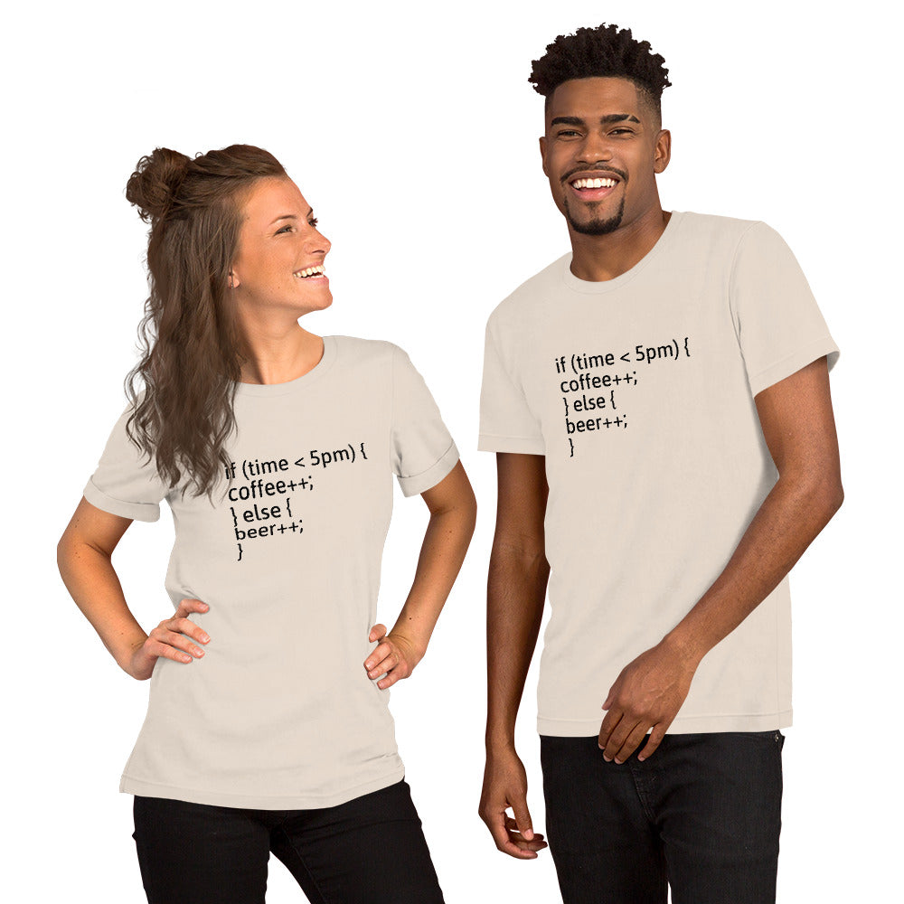 if (time < 5pm) - Short-Sleeve Unisex T-Shirt (black text) by DarkByteGear