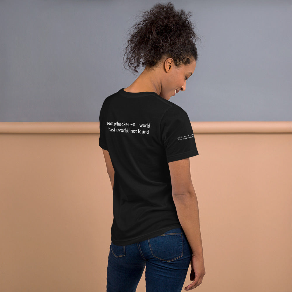 Linux Tweaks - world not found - Short-Sleeve Unisex T-Shirt (with all sides designs) by DarkByteGear