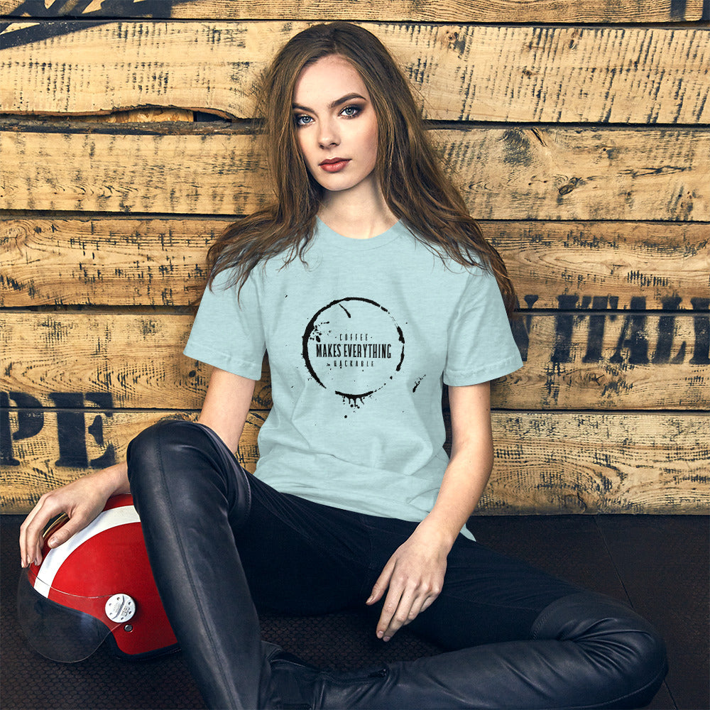 Coffee makes everything hackable - Short-Sleeve Unisex T-Shirt (black text) by DarkByteGear
