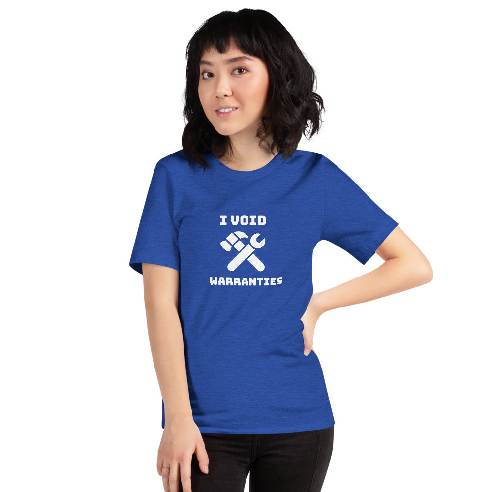I void warranties - Short-Sleeve Unisex T-Shirt (white text) by DarkByteGear