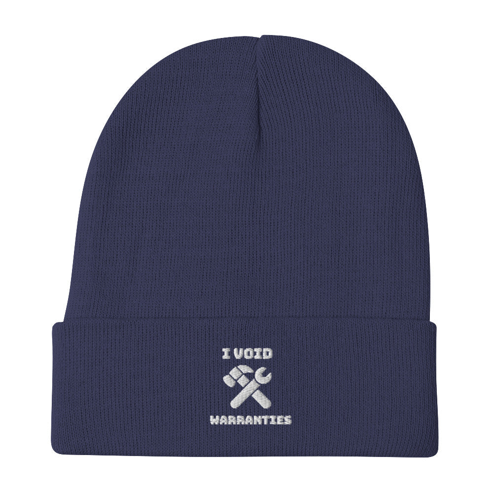 I void warranties - Embroidered Beanie (white text) by DarkByteGear
