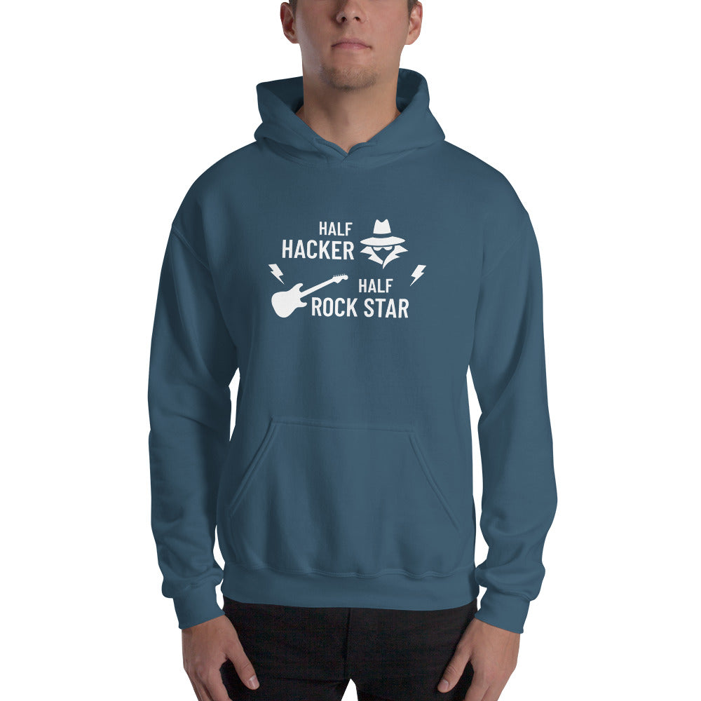 Half Hacker Half Rock Star - Unisex Hoodie (white text) by DarkByteGear