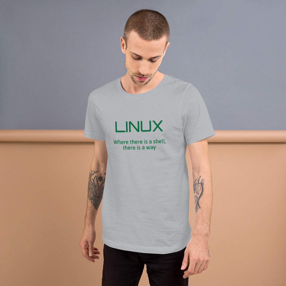 LINUX, where there is a shell - Short-Sleeve Unisex T-Shirt (green text) by DarkByteGear