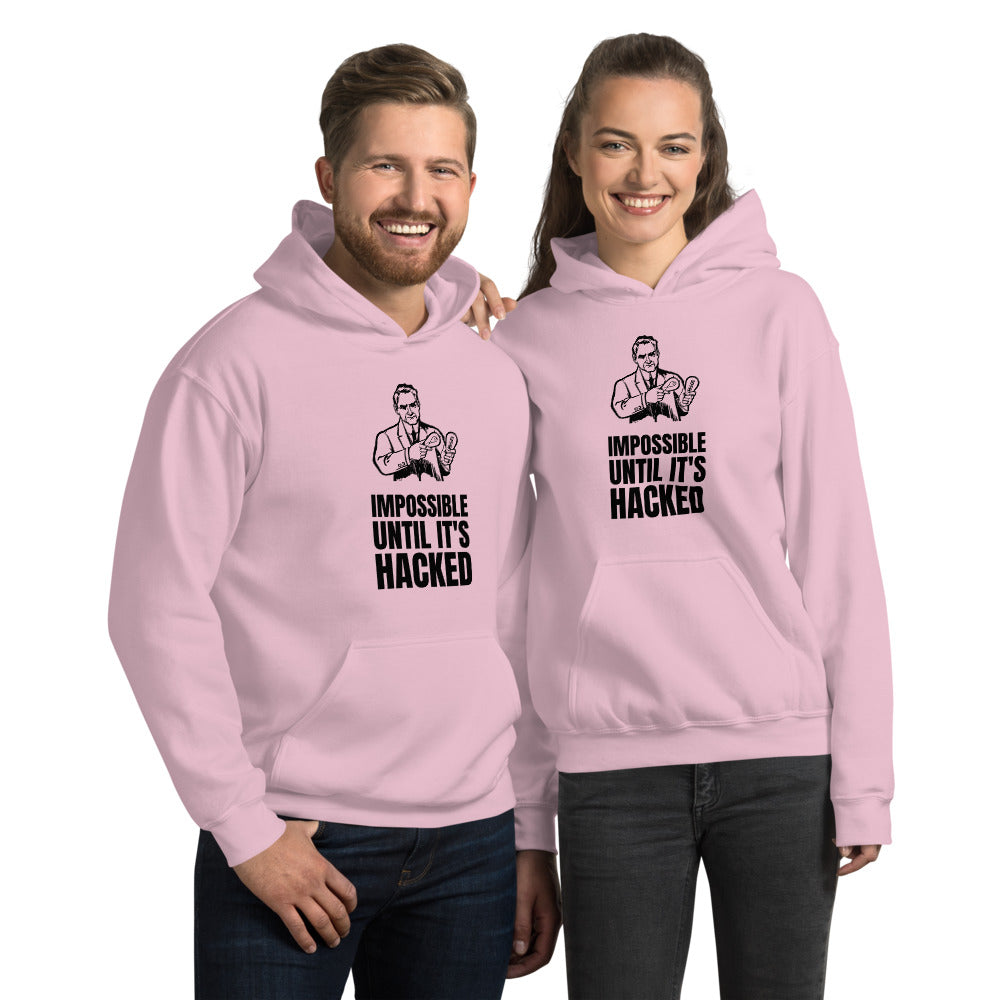 Impossible until it's hacked - Unisex Hoodie (black text) by DarkByteGear