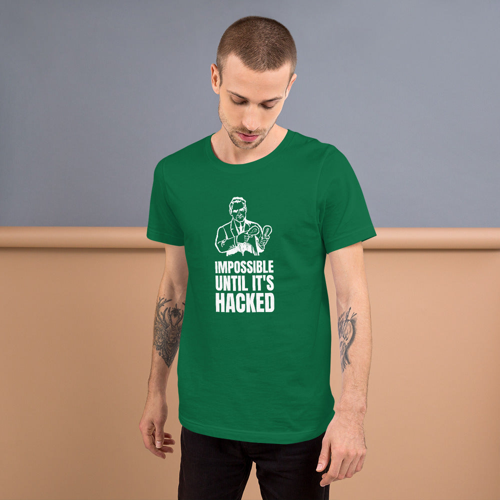 Impossible until it's hacked - Short-Sleeve Unisex T-Shirt (white text) by DarkByteGear