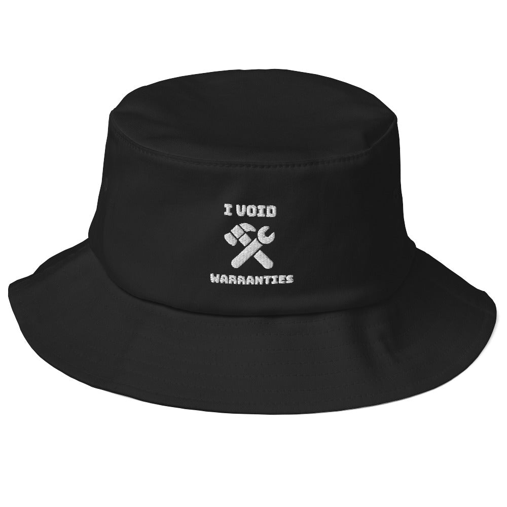 I void warranties - Old School Bucket Hat (white text) by DarkByteGear