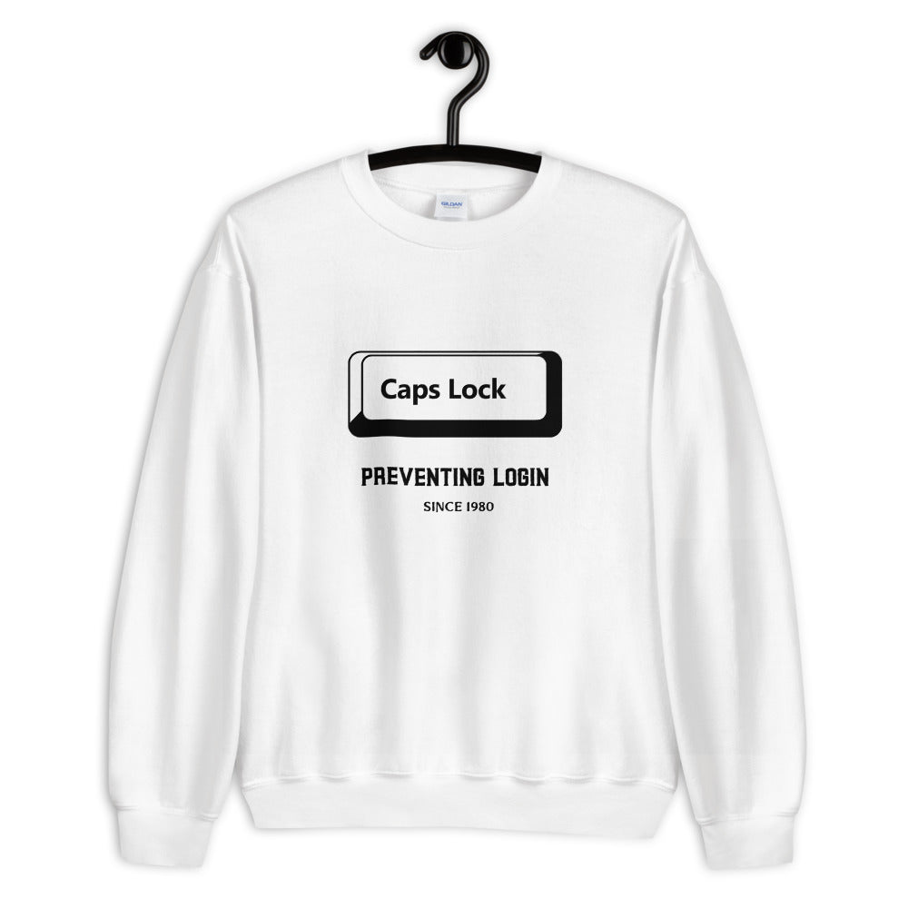 Caps Lock preventing login since 1980 - Unisex Sweatshirt (black text) by DarkByteGear