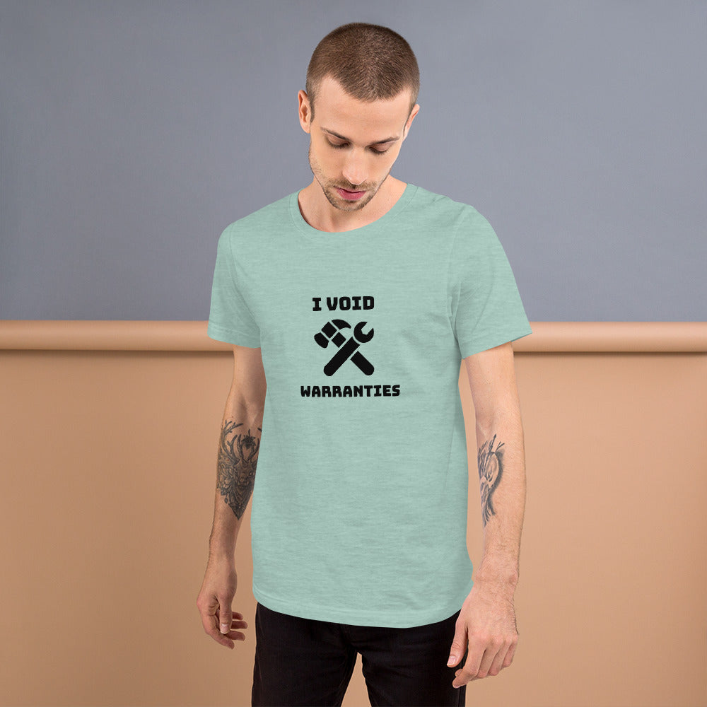 I void warranties - Short-Sleeve Unisex T-Shirt (black text) by DarkByteGear