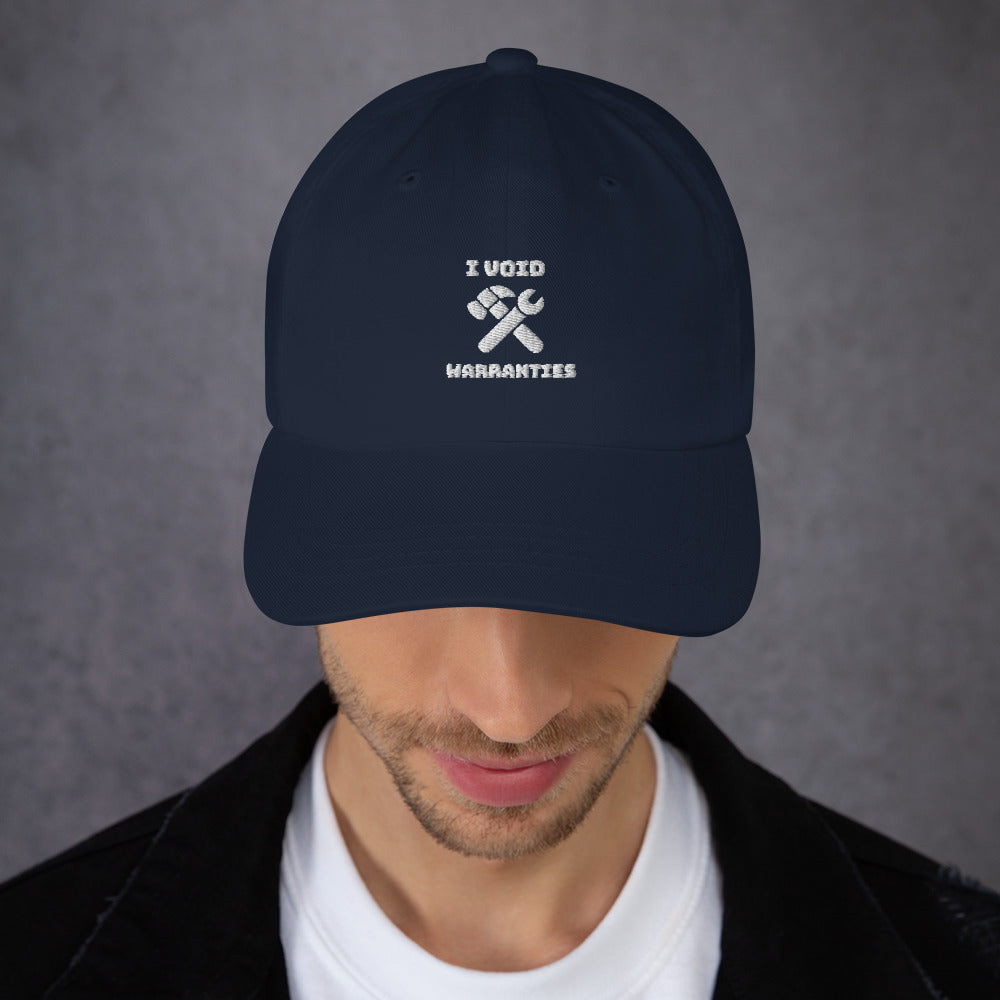 I void warranties - Dad hat (white text) by DarkByteGear