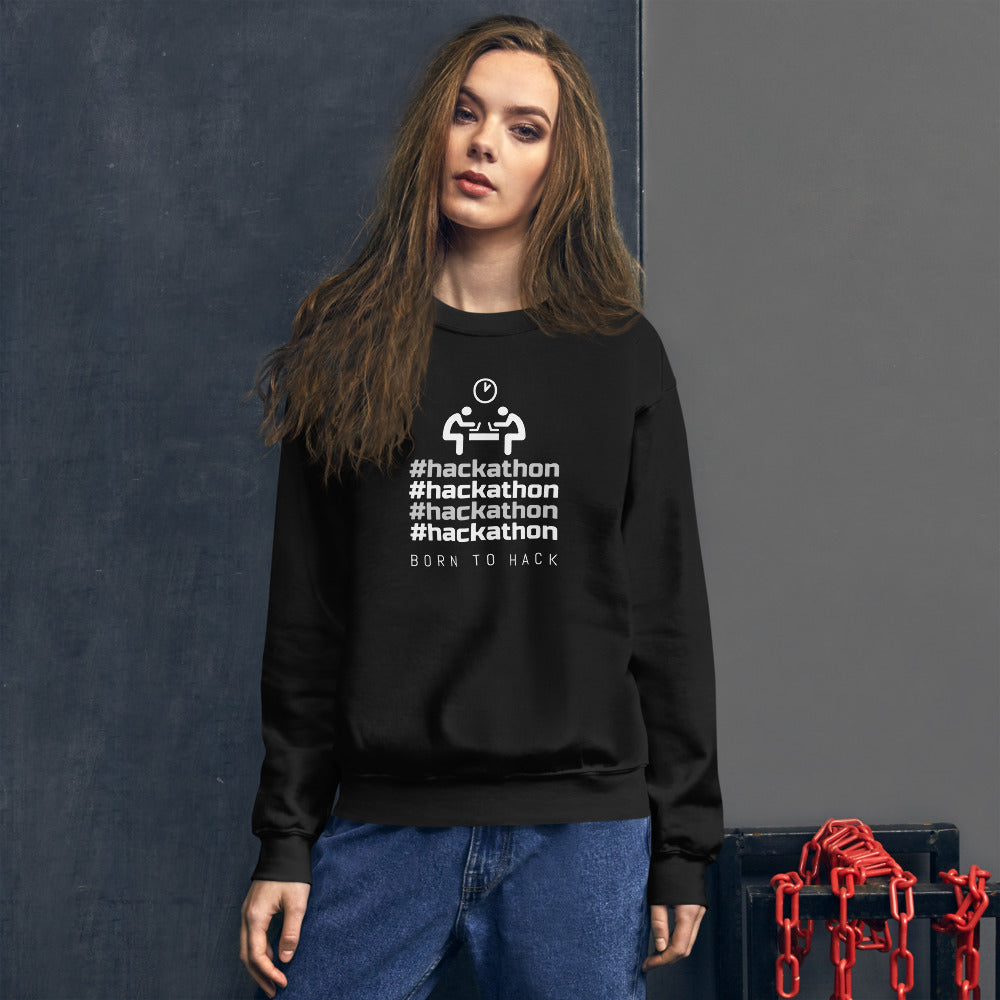 #hackathon - Unisex Sweatshirt (white text) by DarkByteGear