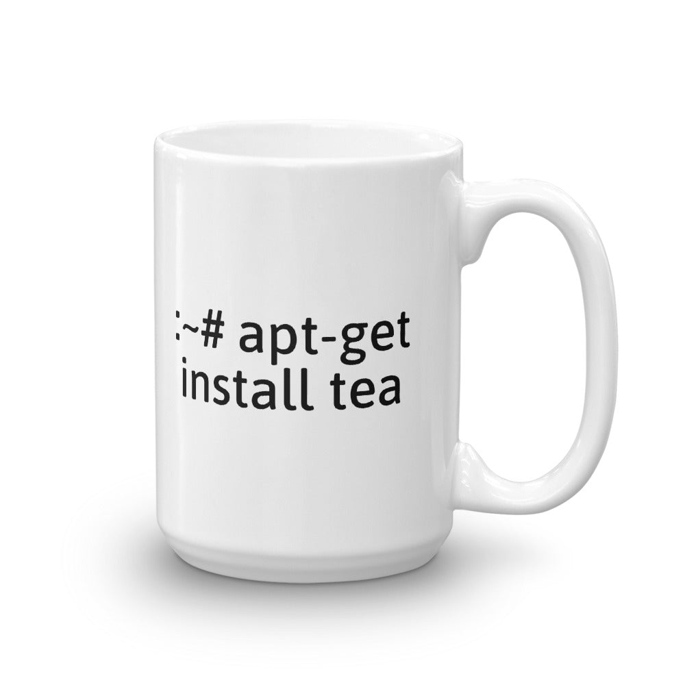 "apt-get install tea" Hacker Mug (White) by DarkByteGear