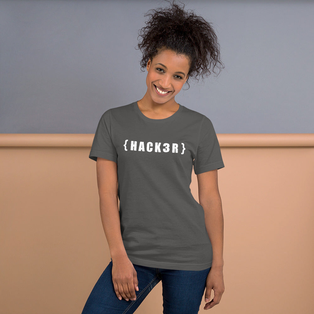 {HACKзR} Short-Sleeve Unisex T-Shirt (white text) by DarkByteGear