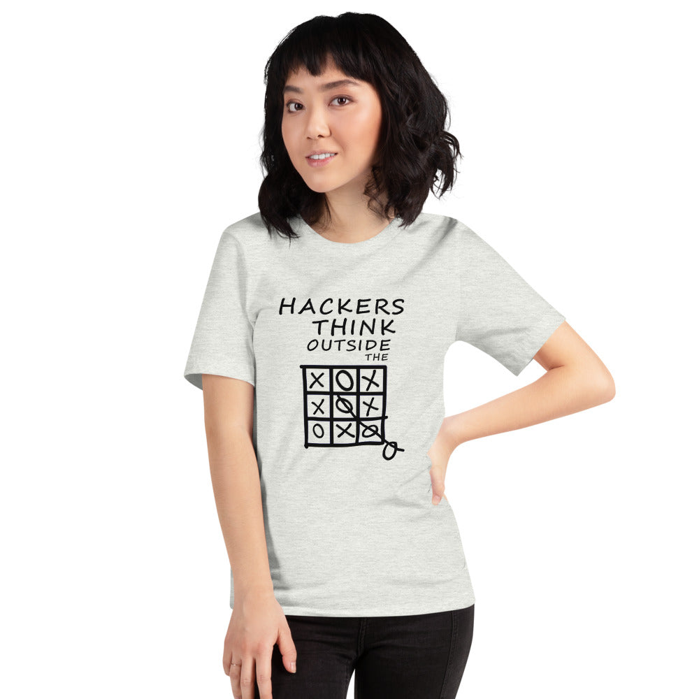 Hackers think outside the box - Short-Sleeve Unisex T-Shirt (black text) by DarkByteGear