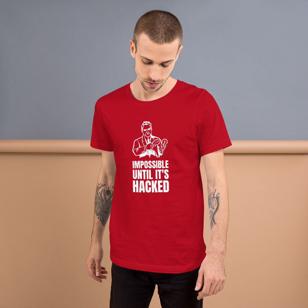 Impossible until it's hacked - Short-Sleeve Unisex T-Shirt (white text) by DarkByteGear
